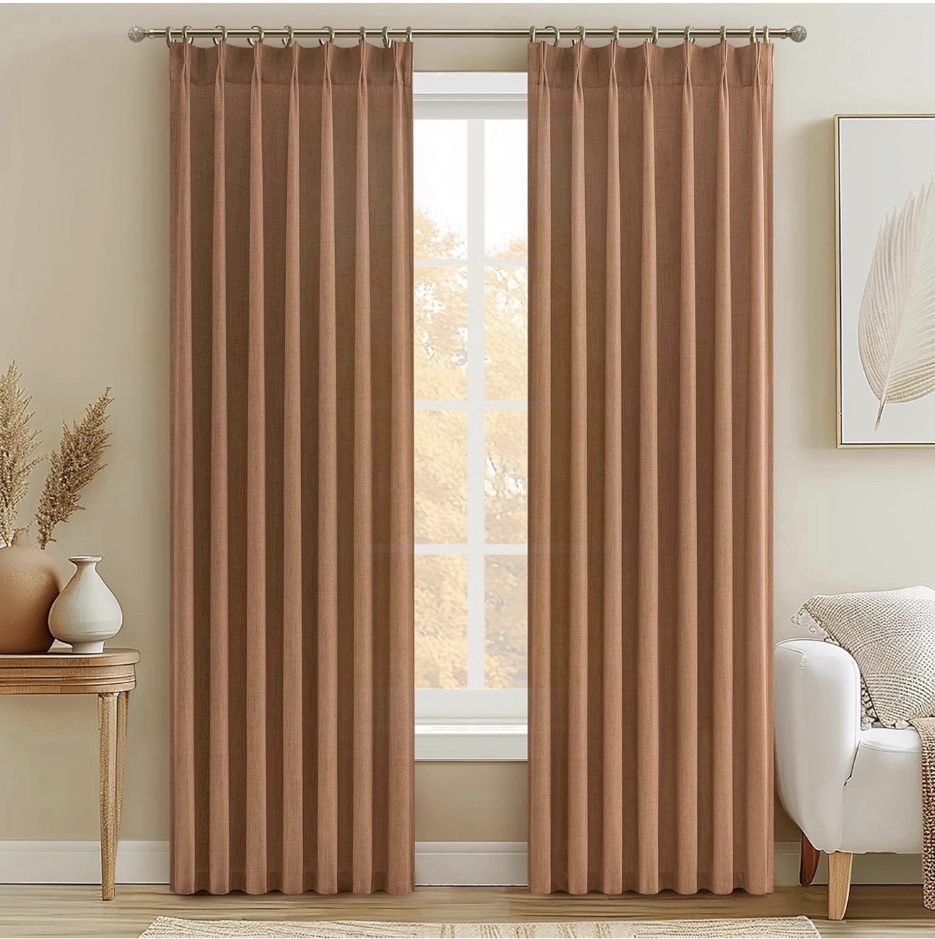 Burnt Orange Fall Sheer Curtains for Living Room/Bedroom 84 Inch Length 2 Panels