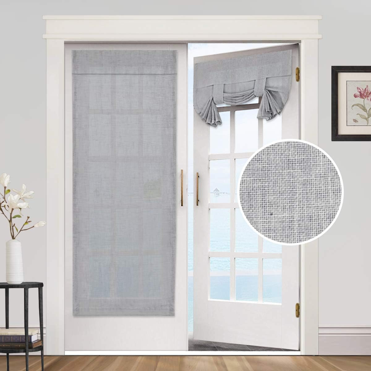 Natural Linen Door Curtain Light Filtering Front Door Curtain Sliding Privacy As