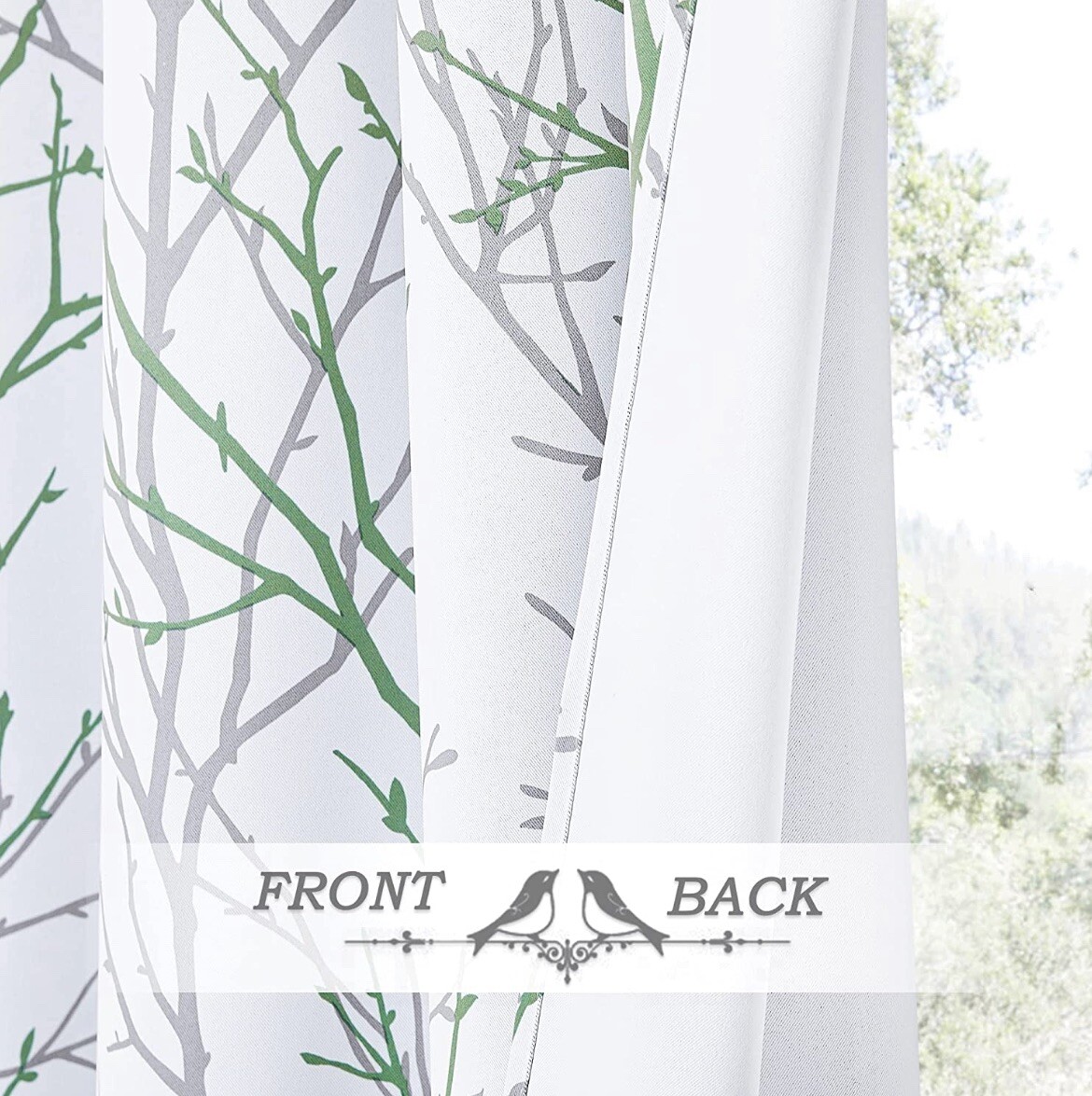 NICETOWN Tree Branch Printed Window Curtains/Drapes W/Grommet Top(W52*L84inches)