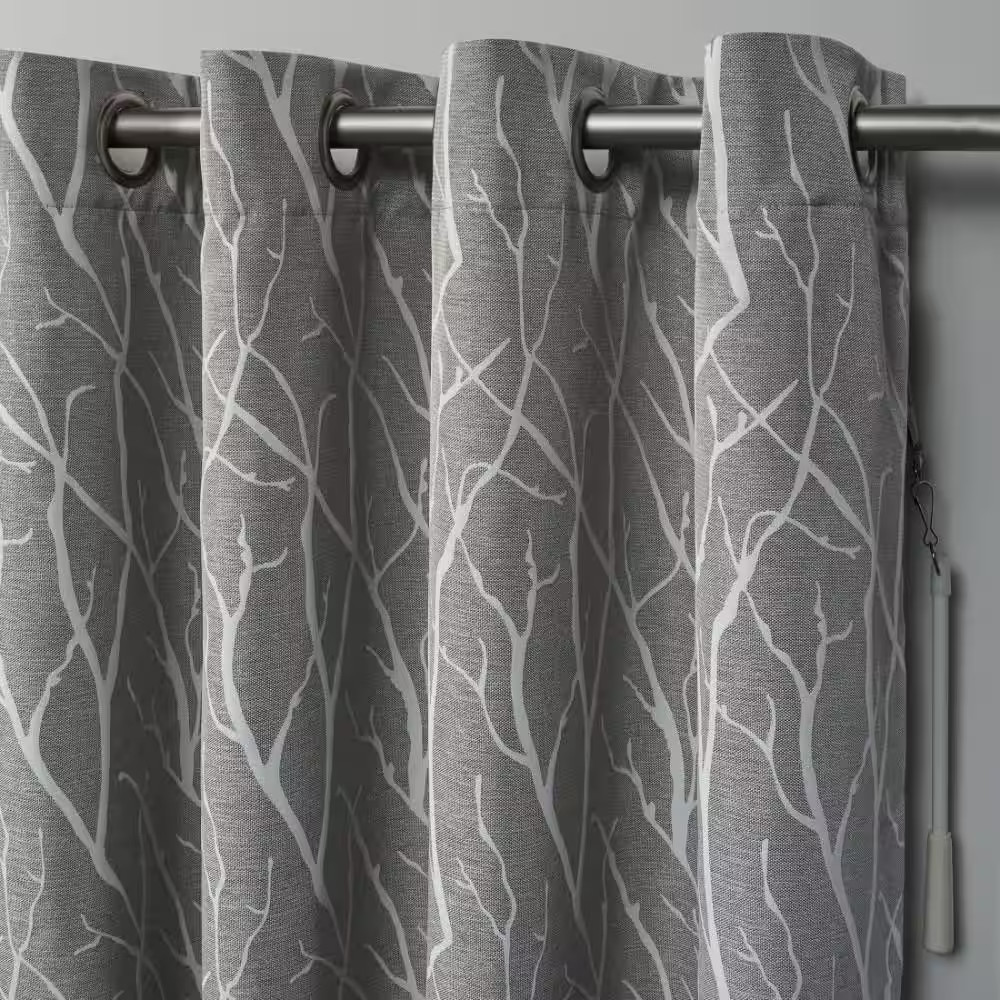 Forest Hill Patio Ash Grey Nature Woven Room Darkening Grommet Top Curtain, 108