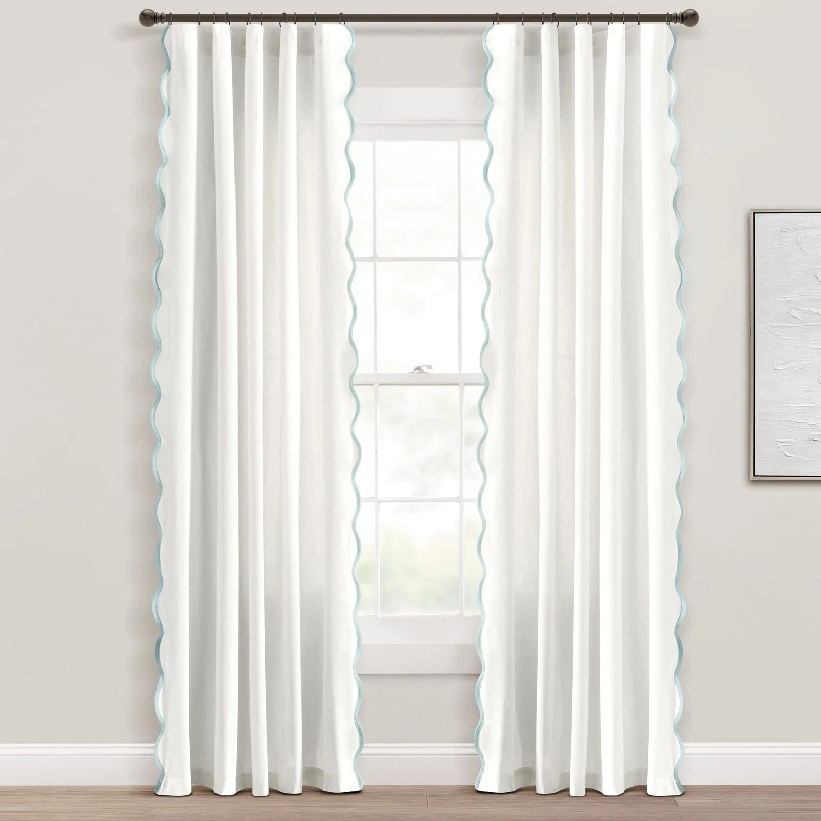 Coastal Chic Scalloped Edge Light Filtering Window Curtain Panels Pair 52″x84″