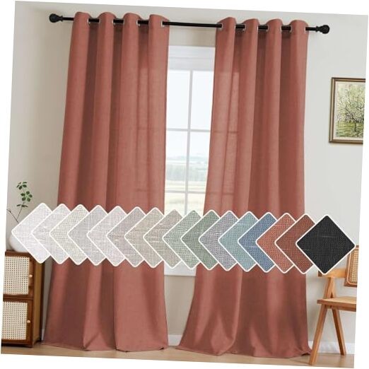 Living Room Linen Curtains Semi Sheer Curtains 52″W x 108″L (Pack of 2) Rust