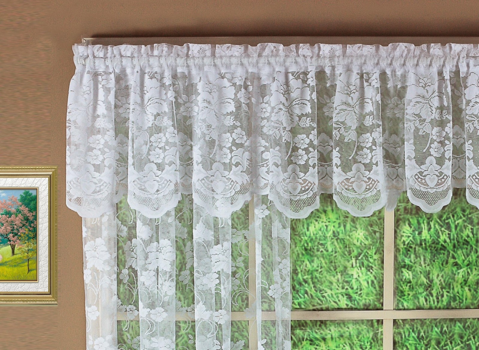 Today’s Curtain Floral Vine Lace Tailored Valance 18″, White, 60W x 18L