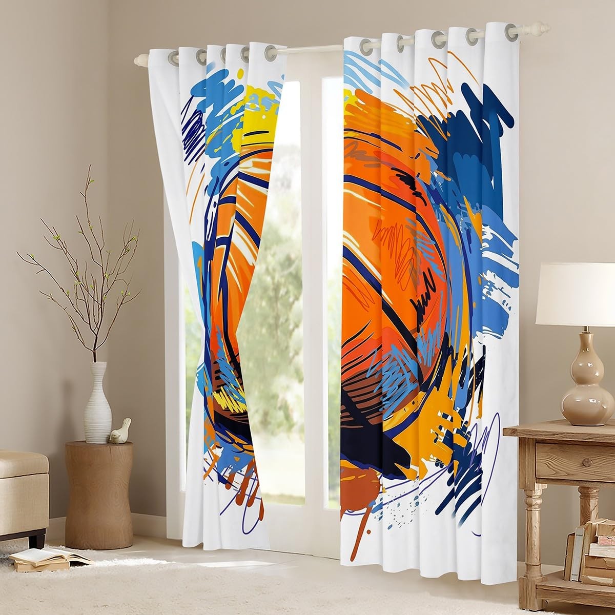 Basketball Window Curtains 42W»x84L» Boys Games Sports Theme Curtain Panels Y…