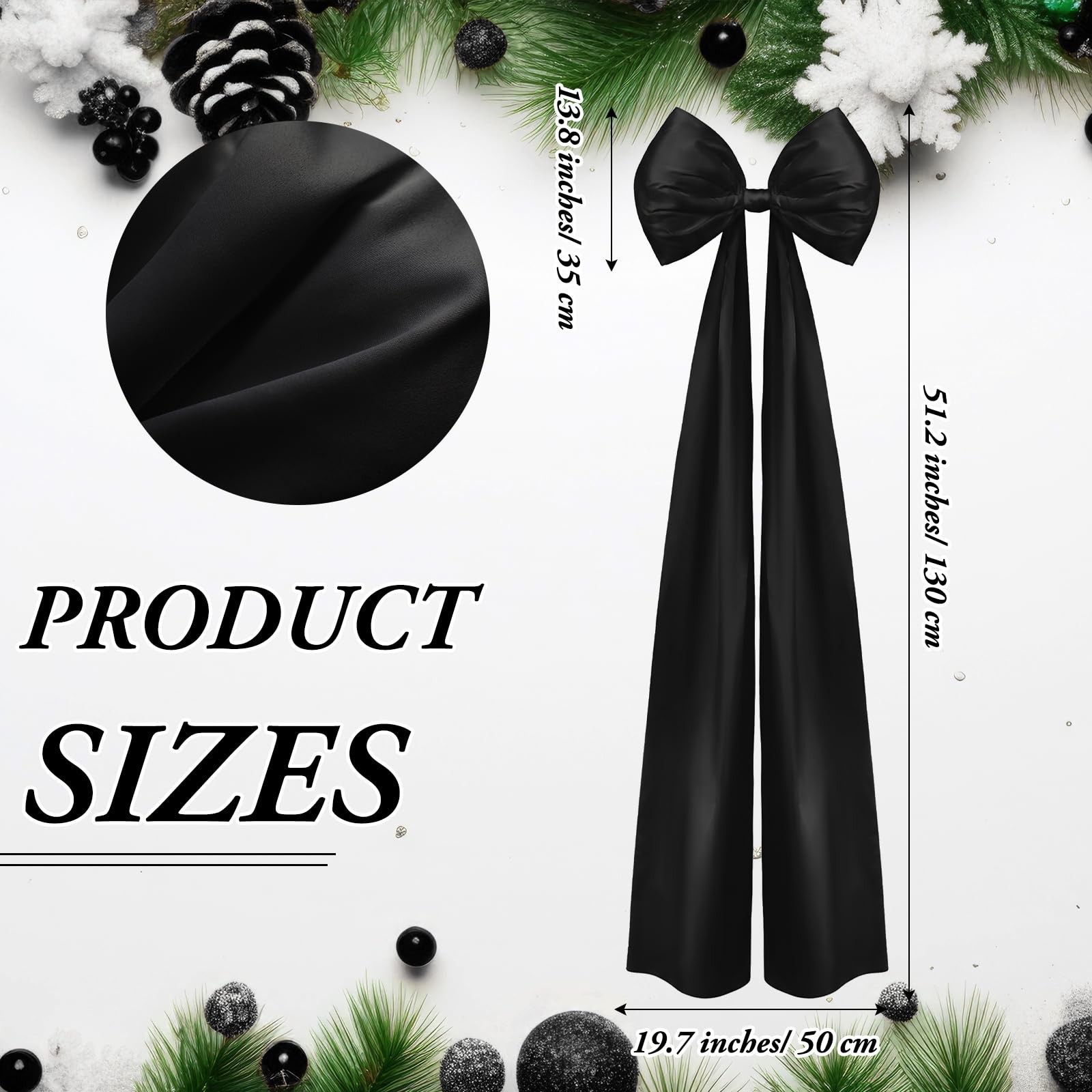 20×47 Inch Christmas Extra Large Satin Bows Tree Topper Black Wreath Decor