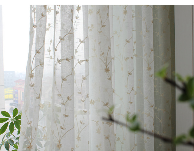 Floral Embroidered Sheer Tulle Curtains Voile Bedroom Tulle Window Blinds Drapes
