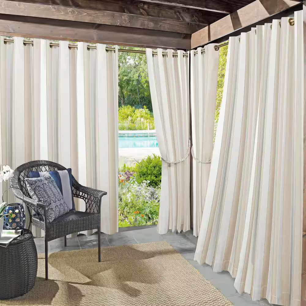 Valencia Cabana Stripe Indoor/Outdoor UV Protectant Curtain Panel in Khaki-54 In