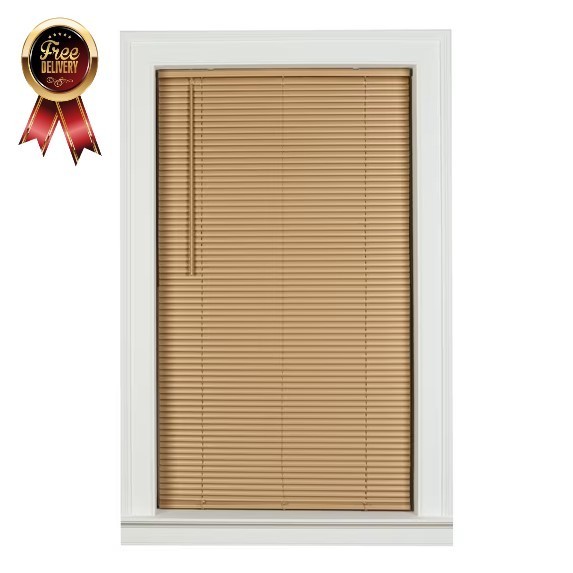 1″ Cordless Vinyl Room Darkening Mini Blinds, Khaki, 23″W X 48″L