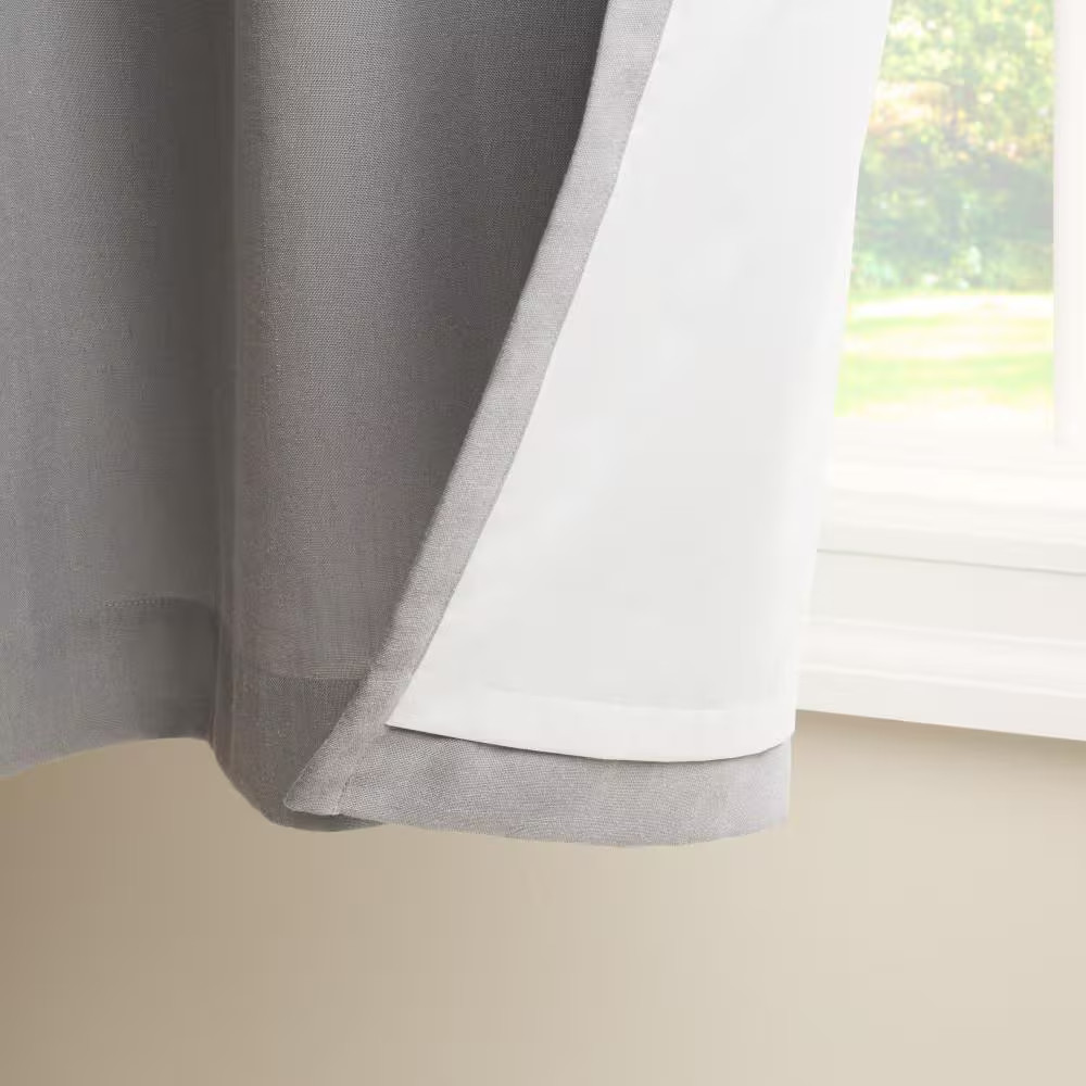 Arlo Solid Linen Texture 50 In. W X 84 In. L Polyester Blackout Grey Curtain (Se