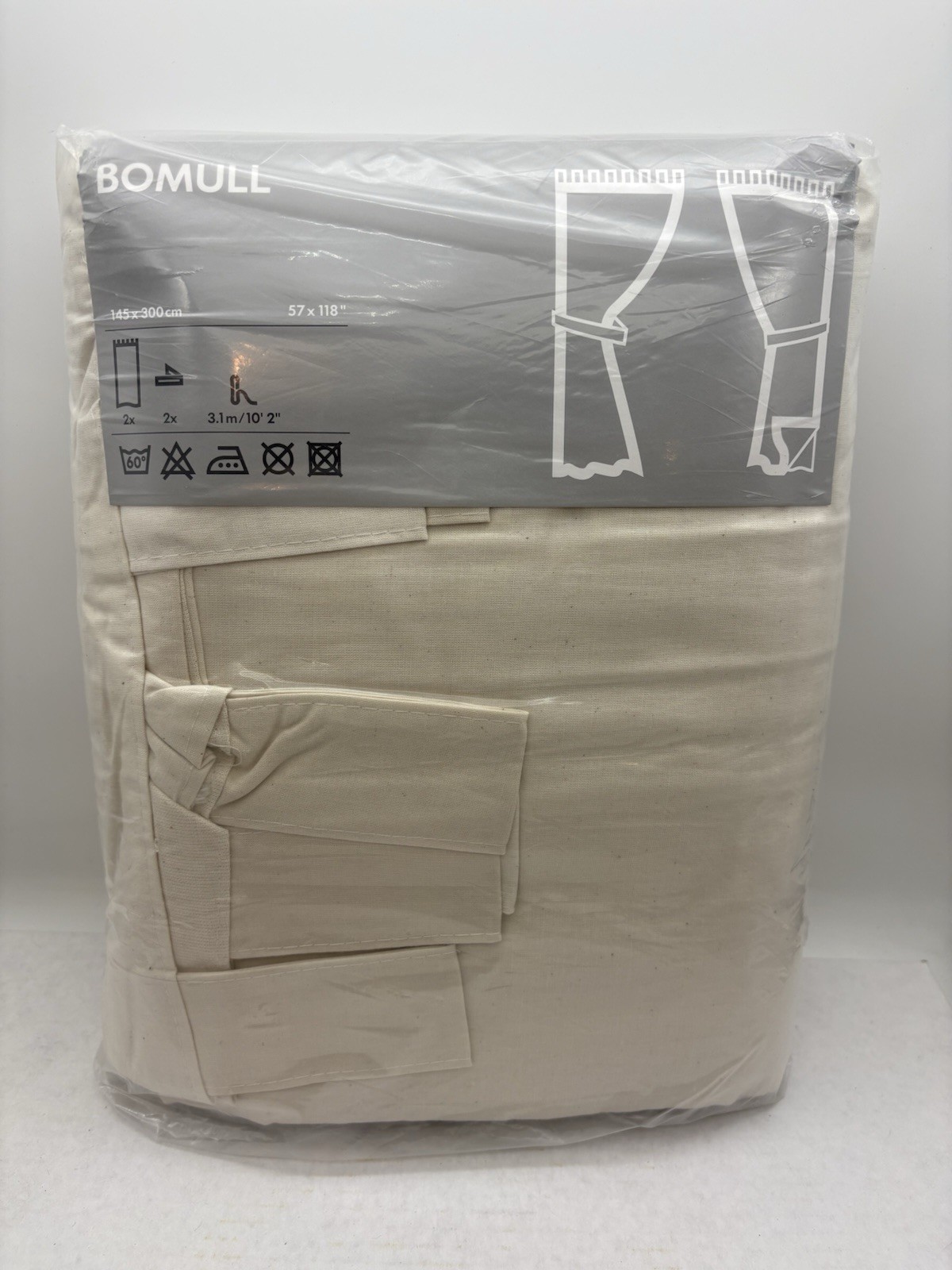 Ikea Bomull Oatmeal Tab Top Curtains 57” X 118” Tie PullBack New NIP Drapes