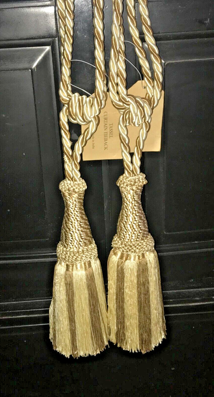 Set Large Curtain Tieback Fringe Tassel Hollywood Regency 11in Cream Beige Ivory