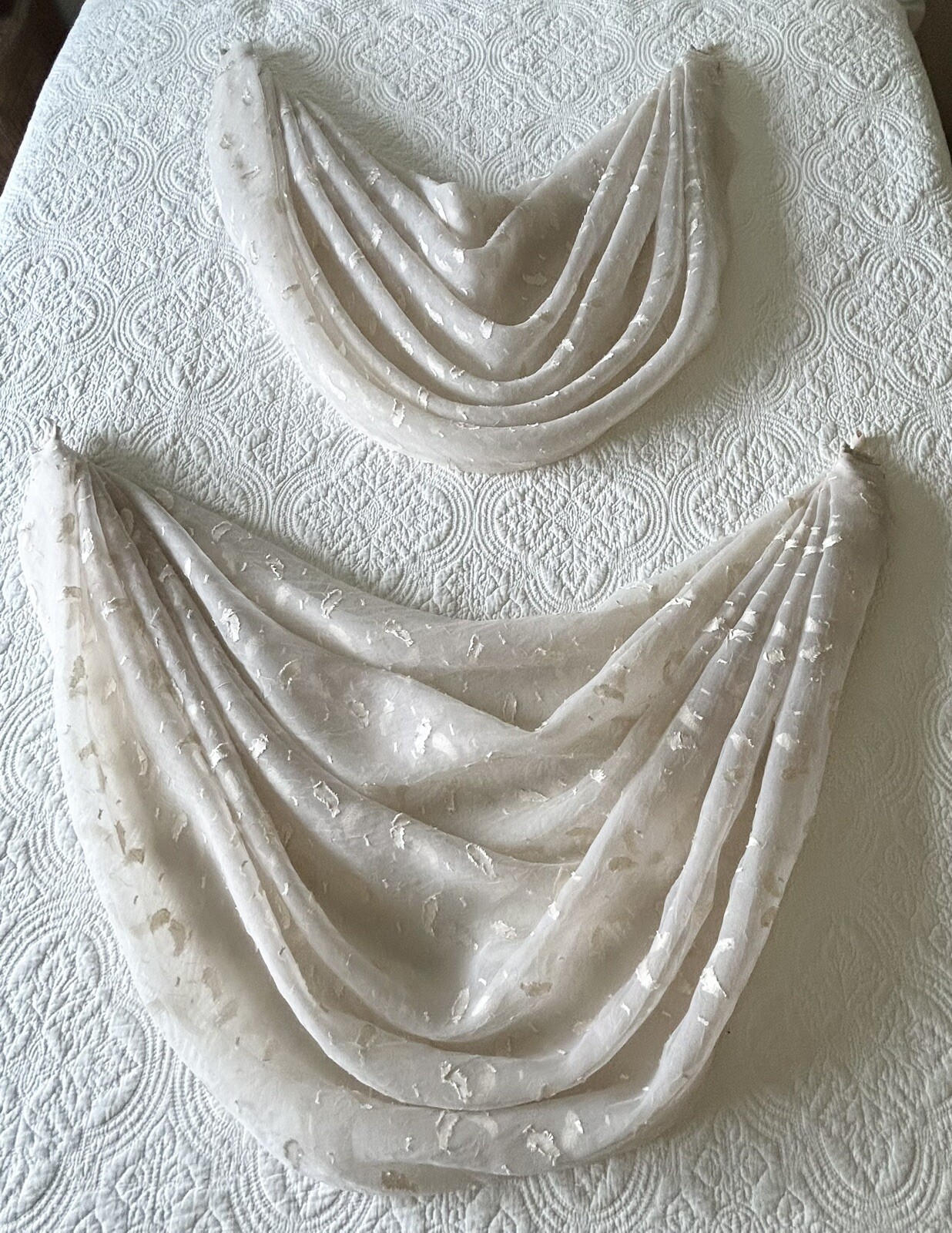 Custom 5 Pc. Valances & Jabots Set Pretty Sheer Fabric Off White