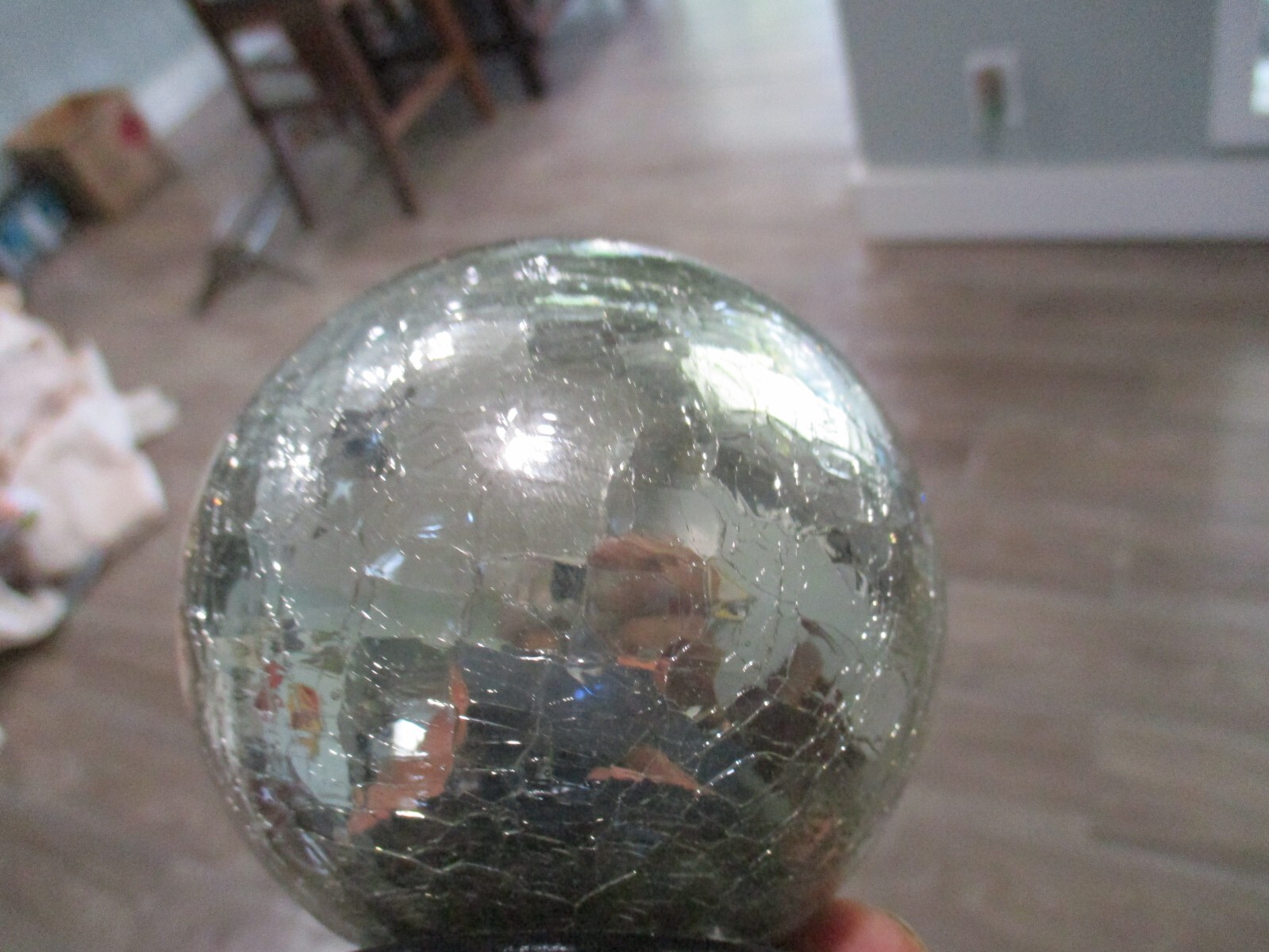 Murano hand blown Silver Crackle glass sphere globe Curtain Rod Finial