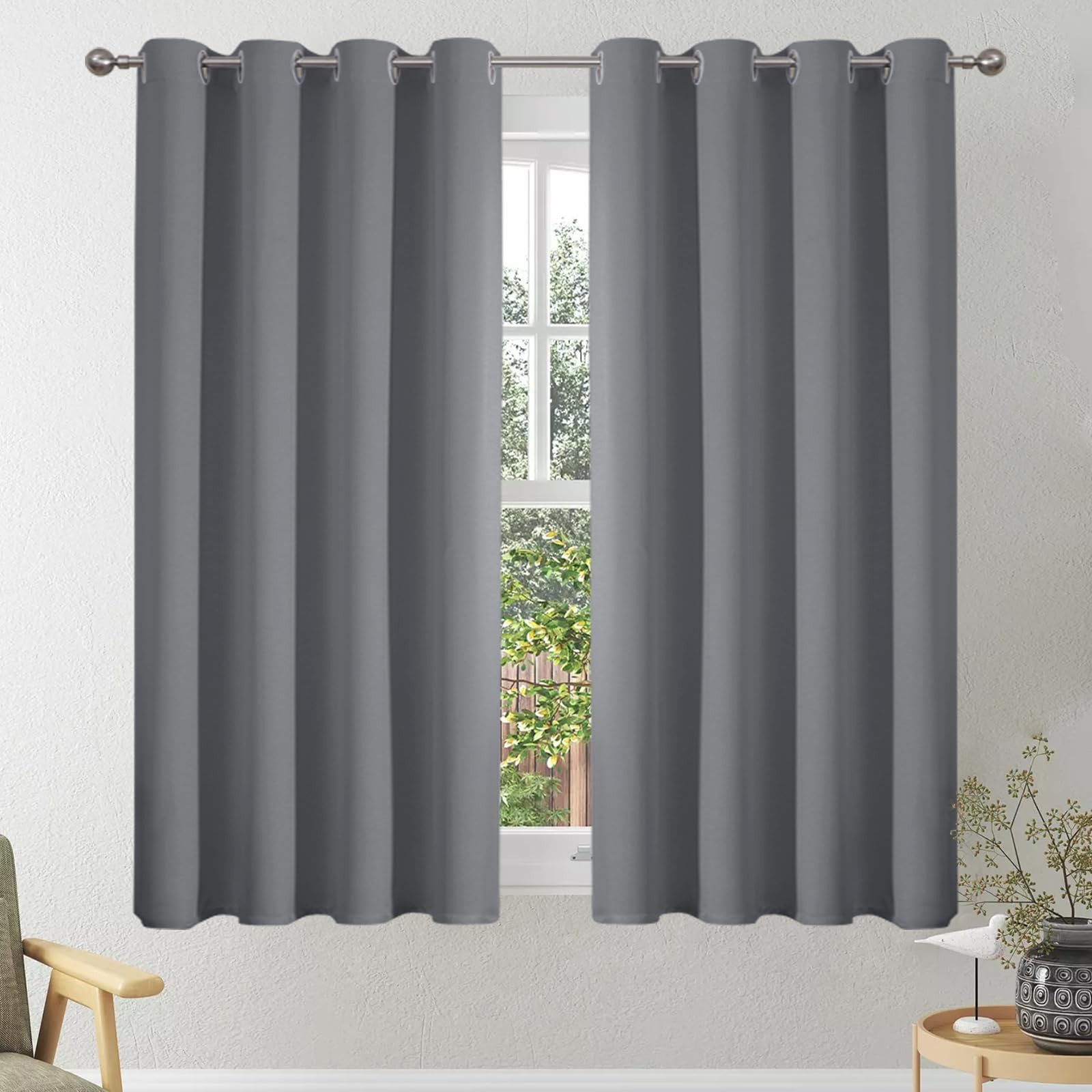 Grey Curtains 137cm Long Blackout Curtain Short Curtain Eyelet Curtain, Sh…