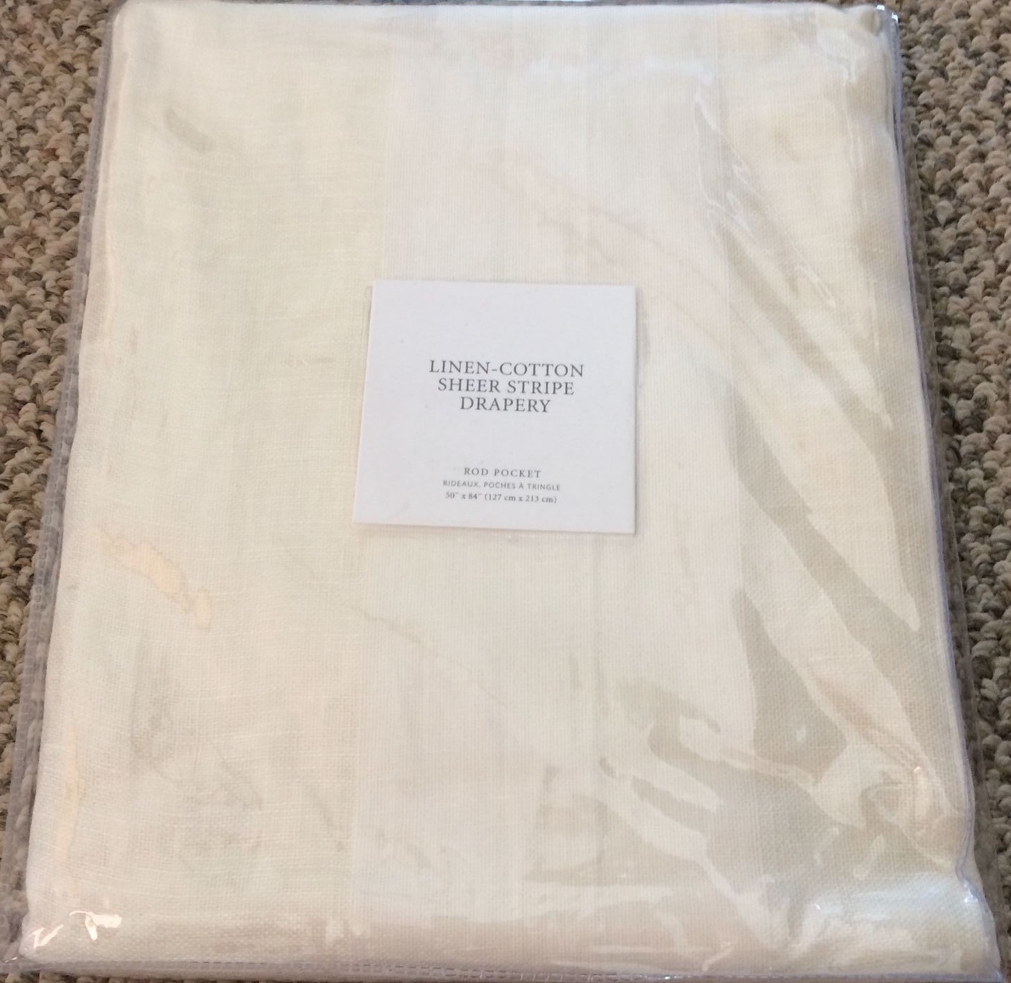 Restoration Hardware Linen-Cotton Sheer Stripe Drapery 50″ X 84″ Beige 1 Panel
