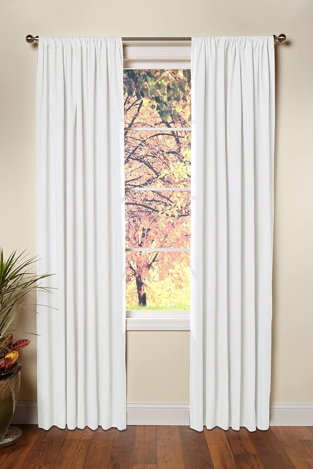 White Cotton Curtain Set of 2 Thick Duck Fabric Tab Top with Tiebacks 50×84 inch