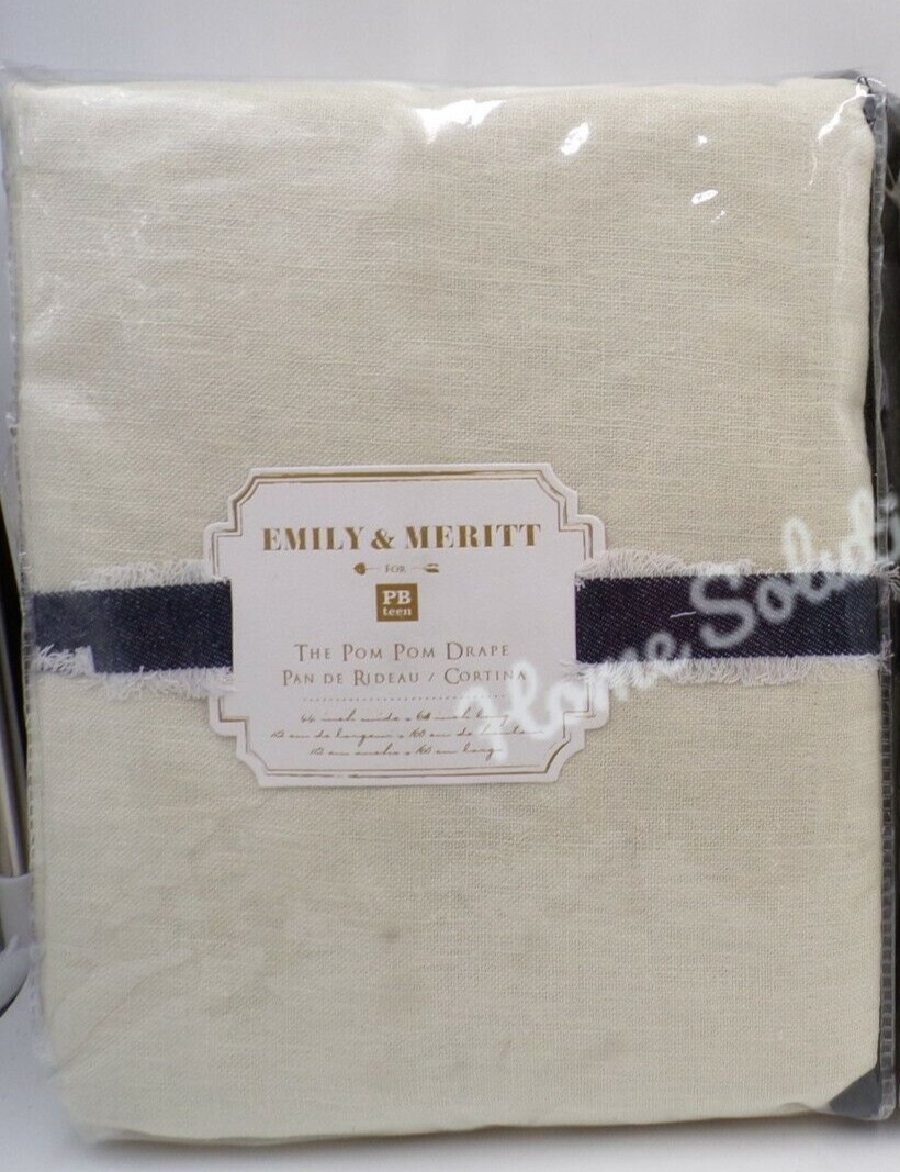 Pottery Barn Emily Meritt Pom Pom Blackout Drape Natural Linen 44x 63″ #P480