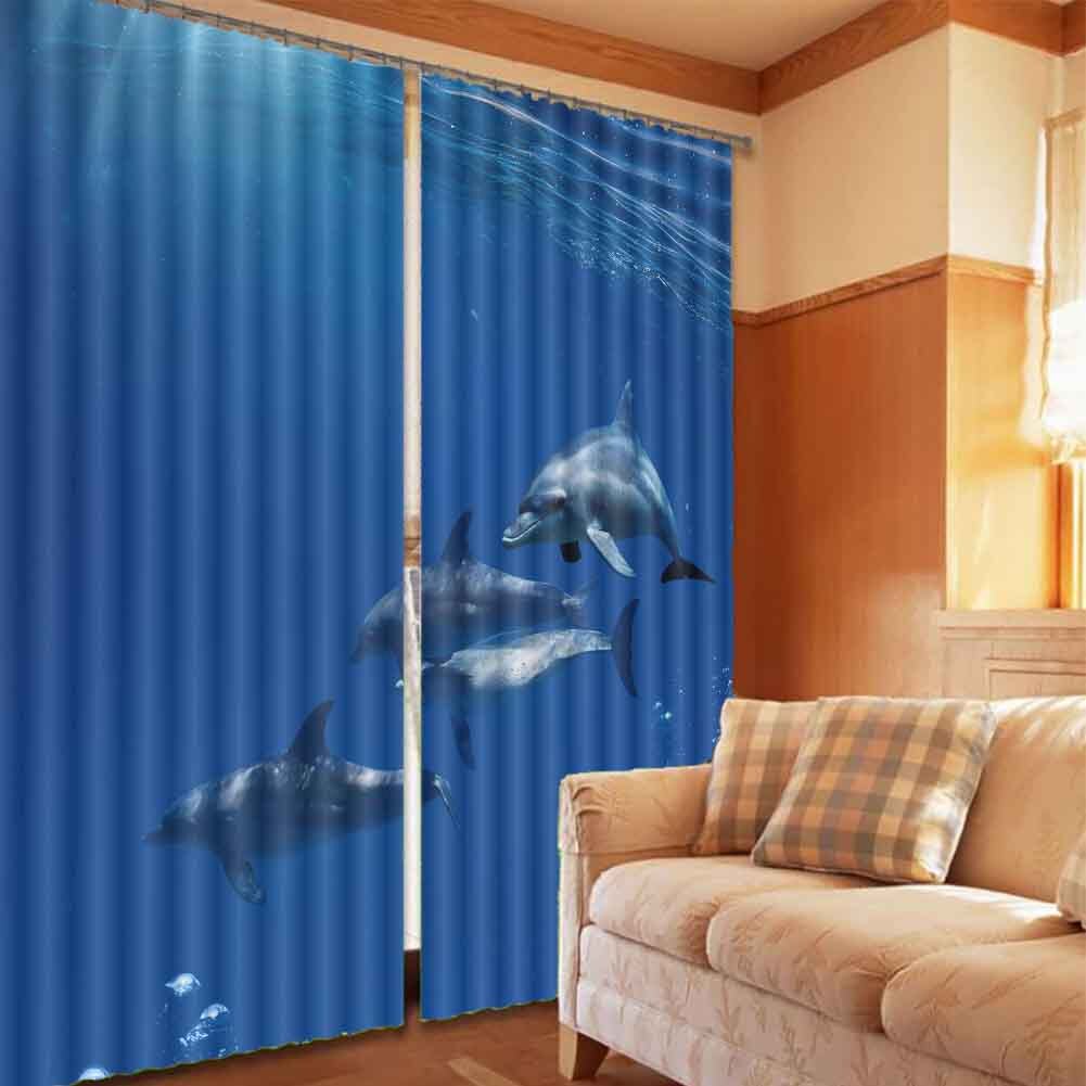 Blue Dolphin Anxiety 3D Curtain Blockout Photo Printing Curtains Drape Fabric