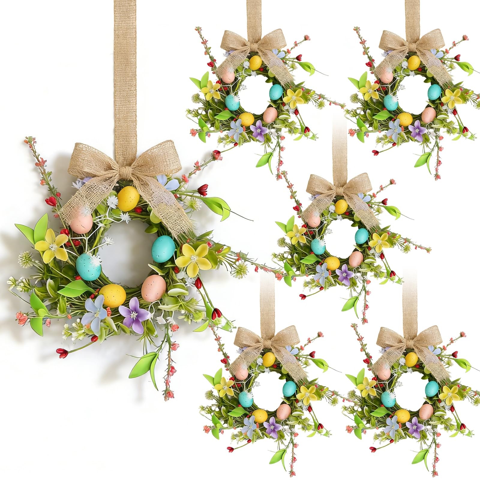 6 Pcs Small Easter Hanging Wreaths for Cabinets with Eggs and Flowers Spring …