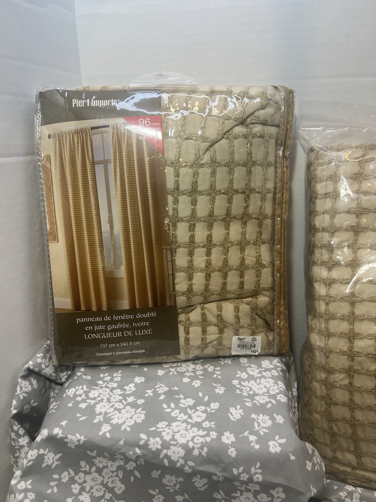 Pier 1 Ivory Jute Waffle Panel Set Textured Lined Window Curtain Pair 96 X 54