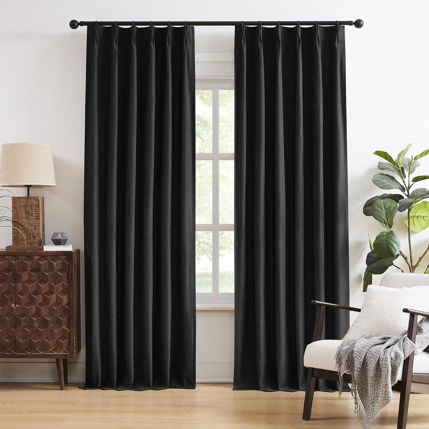Blackout Curtains 90″ Long, Thermal Insulated, 2 Panels, Back Tab, Room Darkenin