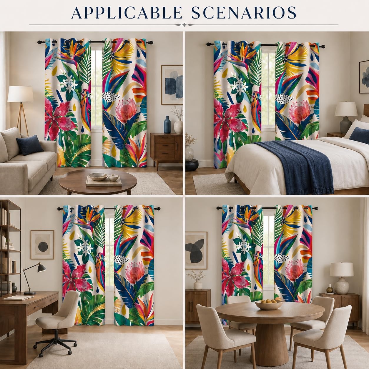 Colorful Tropical Blackout Curtains, Jungle Leaf Boho Abstract Aesthetic Art …