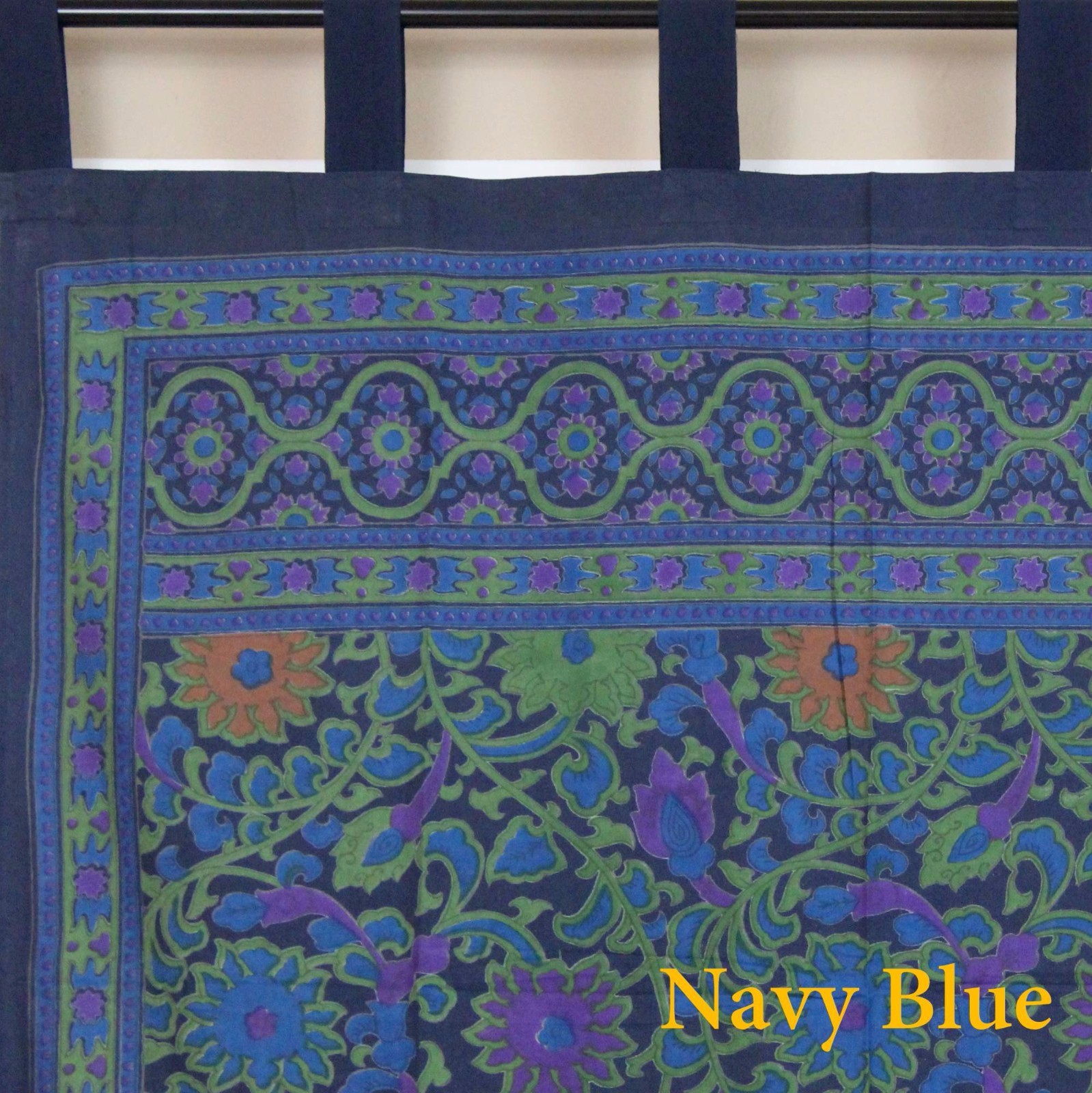 Handmade 100% Cotton Sunflower Floral Tab Top Curtain Drape Door Panel Navy Blue