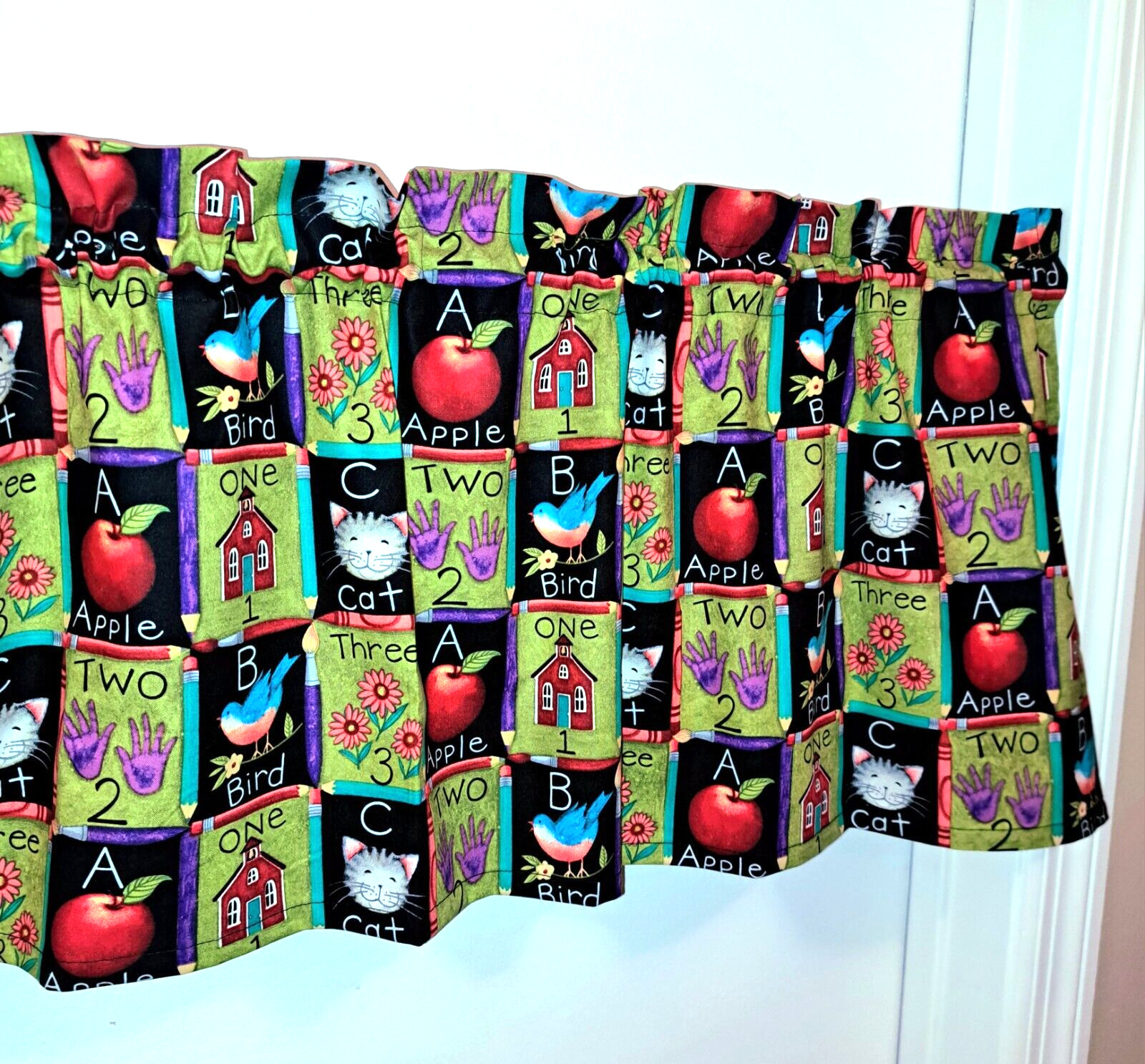 School Teacher Curtain Valance Education Alphabet Letters Numbers 42×14 Topper