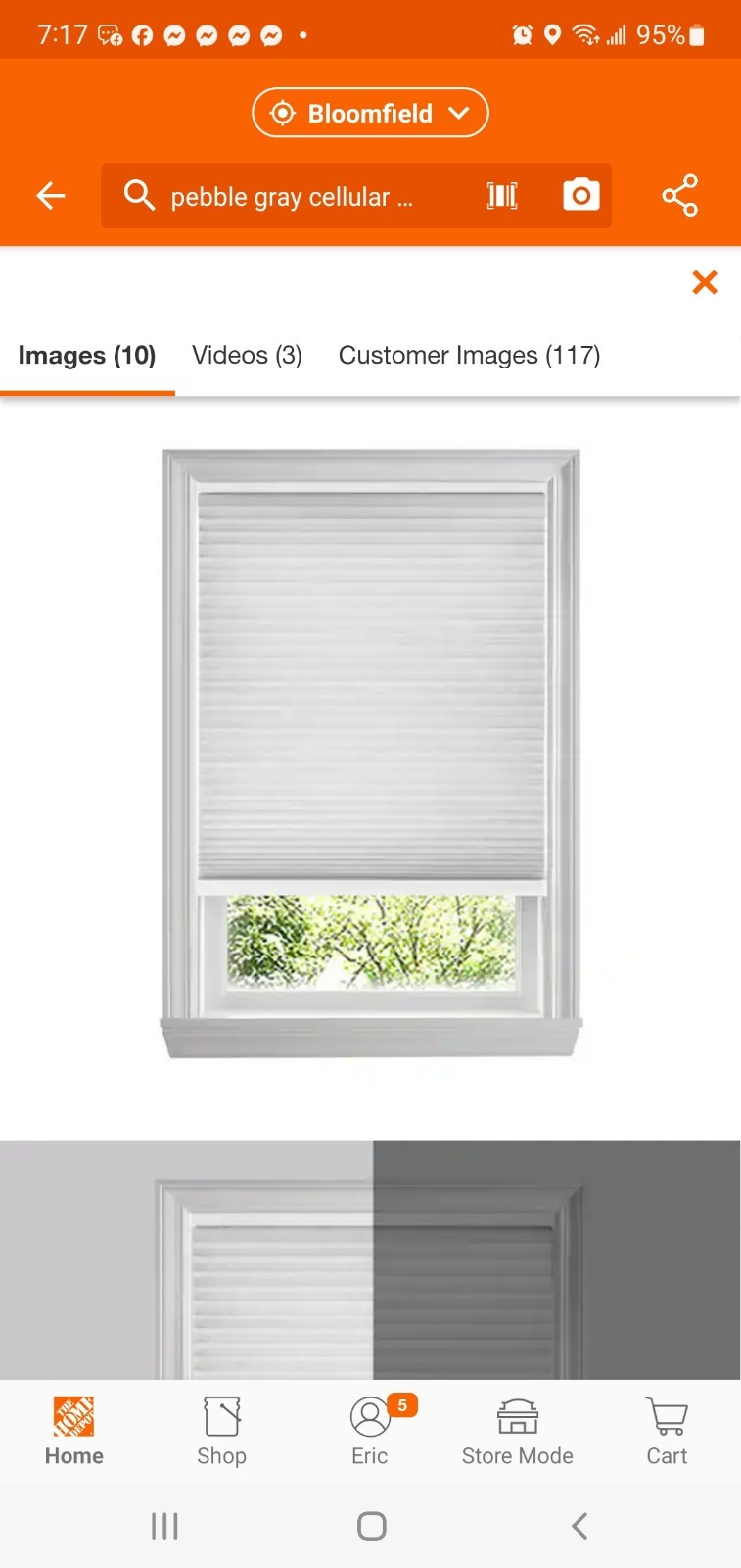 17″ X 72″ Home Decorators Pebble GrayLight Filtering Cordless Cellular Shade