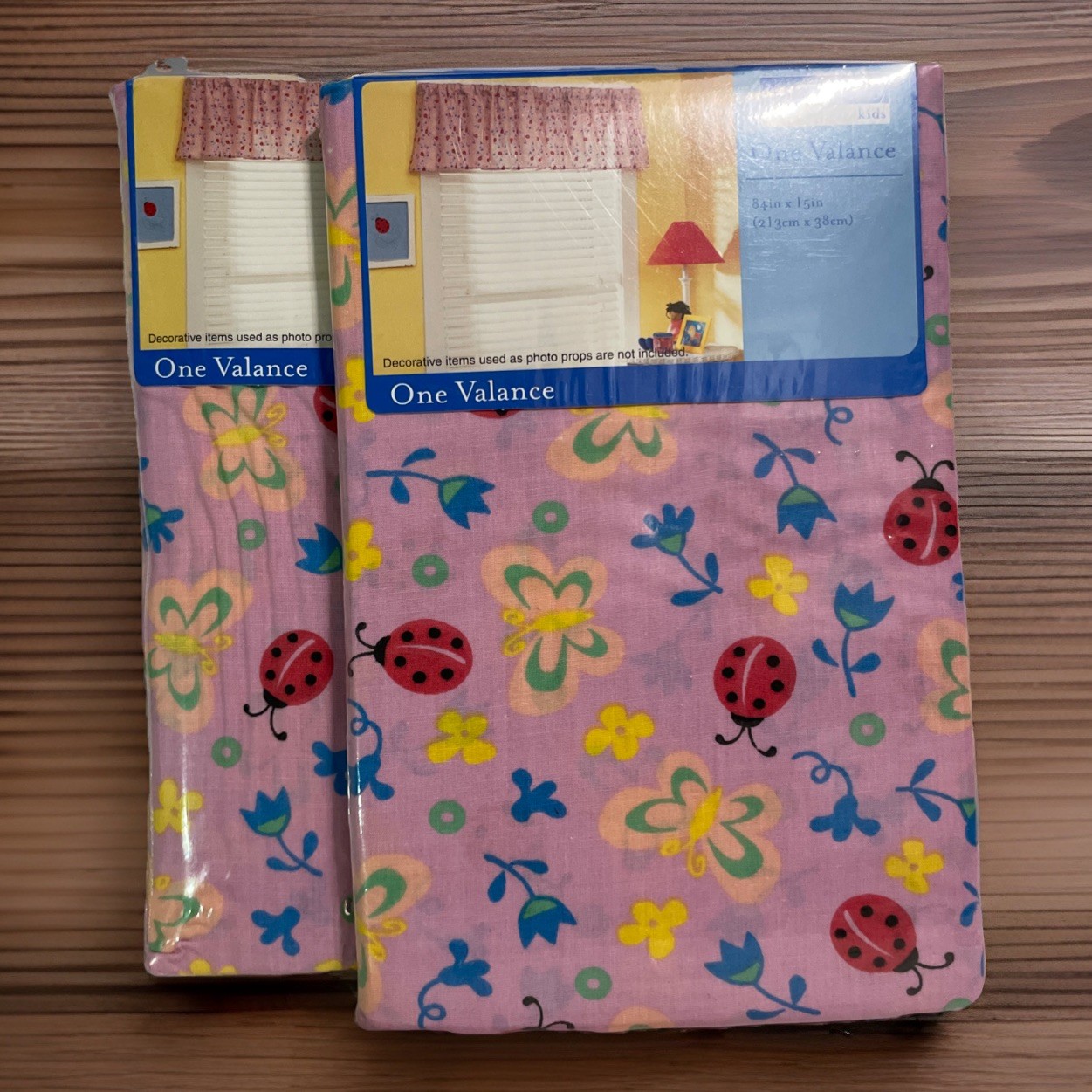 (2 Ct) HomeTrends Kids Pink 84 IN X 15 In Valance Ladybug Butterflies Flowers