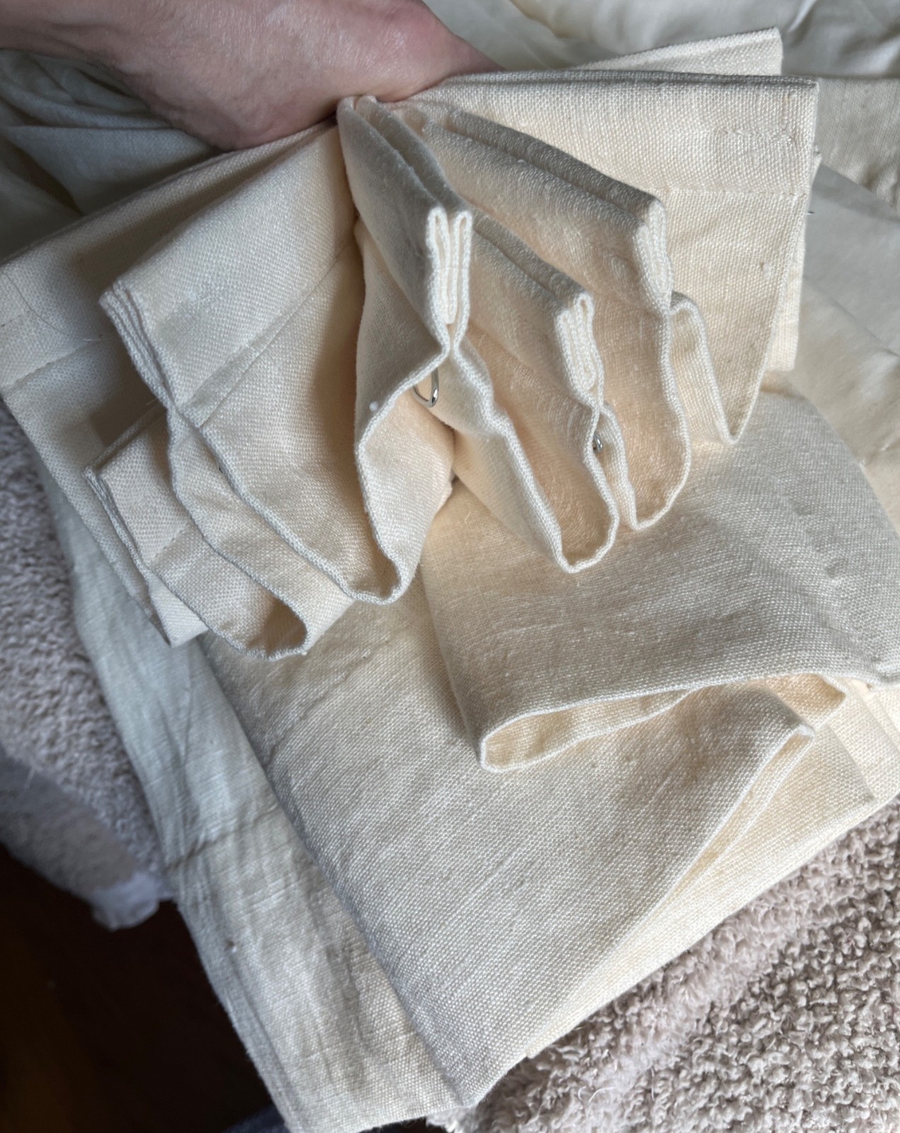 4 Heavy Linen Ivory Curtain Panels Lined Pinch Pleats Quality Luxury 84×46″