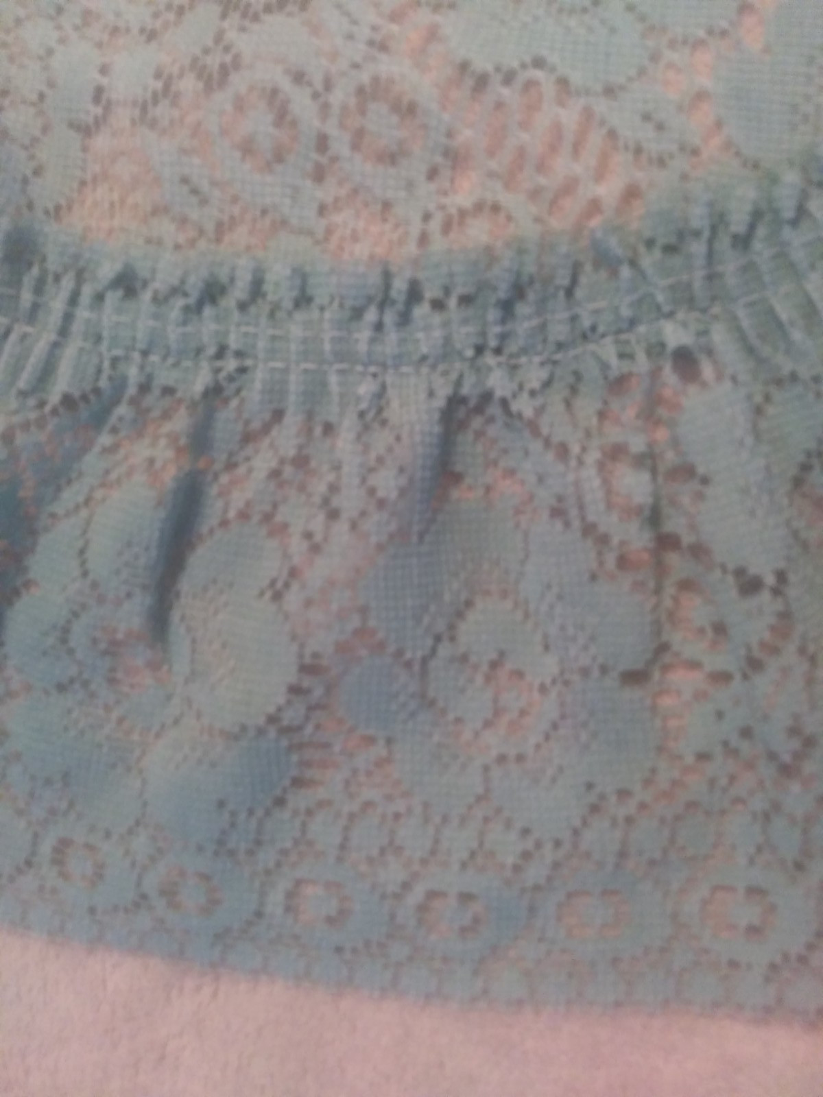 Vintage Green/Aqua Lace Ruffled Floral Design Swag Curtain Set of 2~78″ x 37″