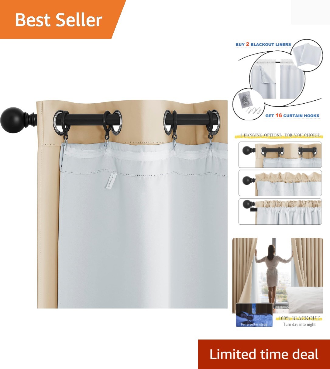 Blackout Draperies Window Curtain Liners – Cafe Curtains, Thermal Insulated R…