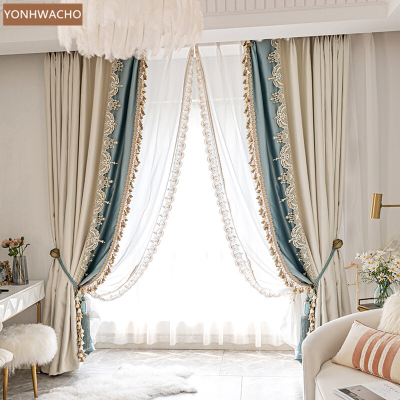 Custom villa precision fabrics beige cloth blackout curtain tulle panel C723