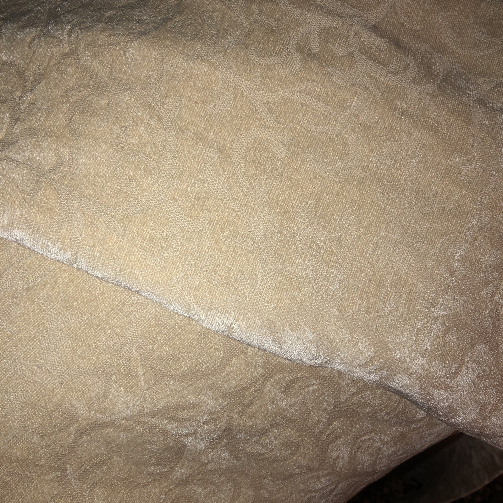 Plush Beige Demask Chenille Pair of Pole Top Curtains 50 X 82 Drapes Weighted