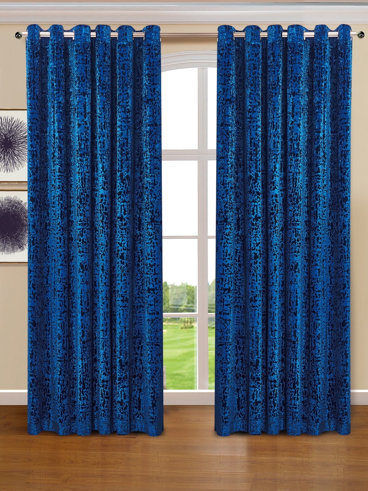Plush Crushed Velour Faux Velvet Eyelet Ring Top Luxary curtains Pair Curtains