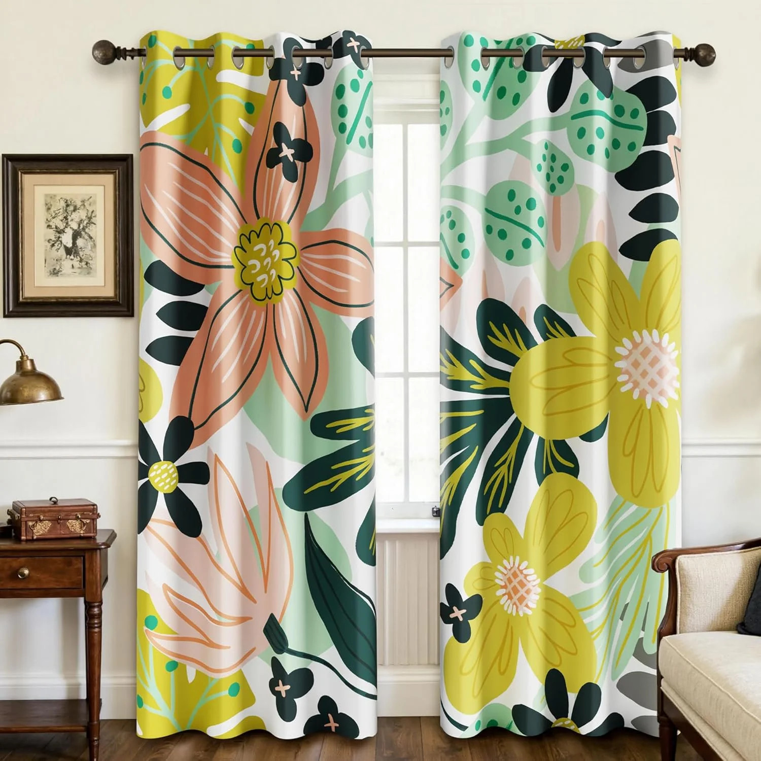 Spring Boho Floral 100% Blackout Curtains fo Bedroom 84 inch Long 2 Panels