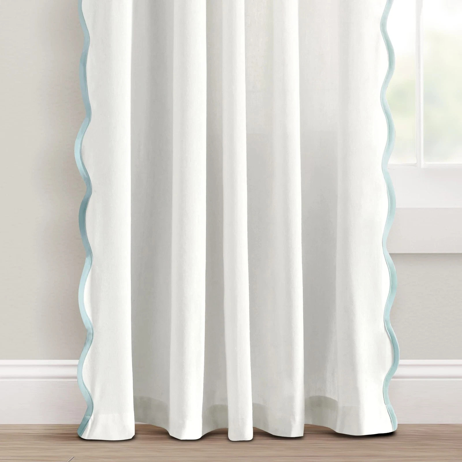 Coastal Chic Scalloped Edge Light Filtering Window Curtain Panels Pair 52″x84″