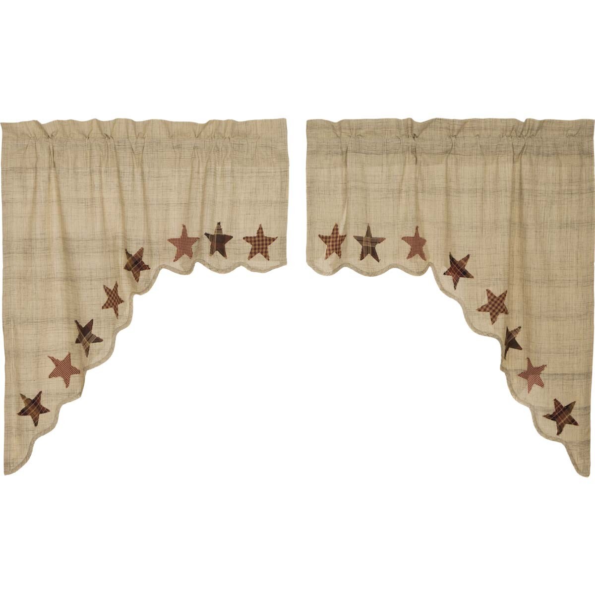 Abilene Star SWAG CURTAIN SET 36x36x18 Applique’ Stars Tan Burgundy Brown