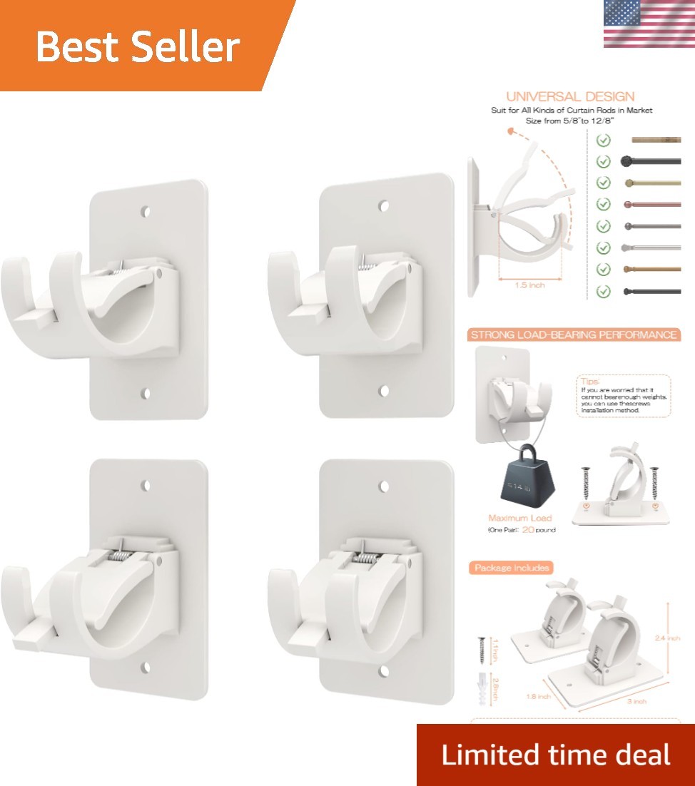 4PCS No Drill Curtain Brackets, Self-Adhesive Rod Holders, Universal Plastic …