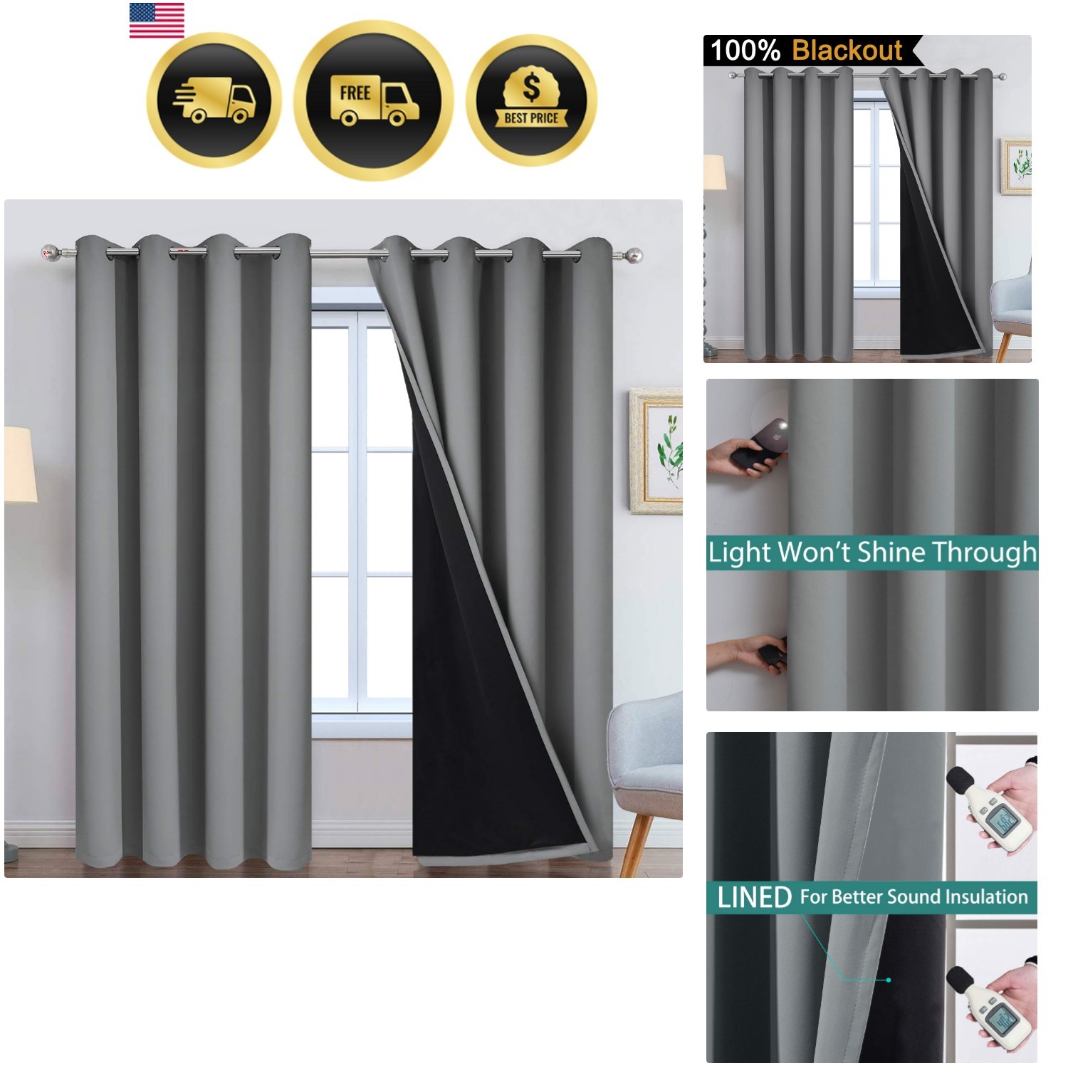 100% Blackout Curtains 84 Inches Long, 2 Thick Layers Heat and Full Light Blo…