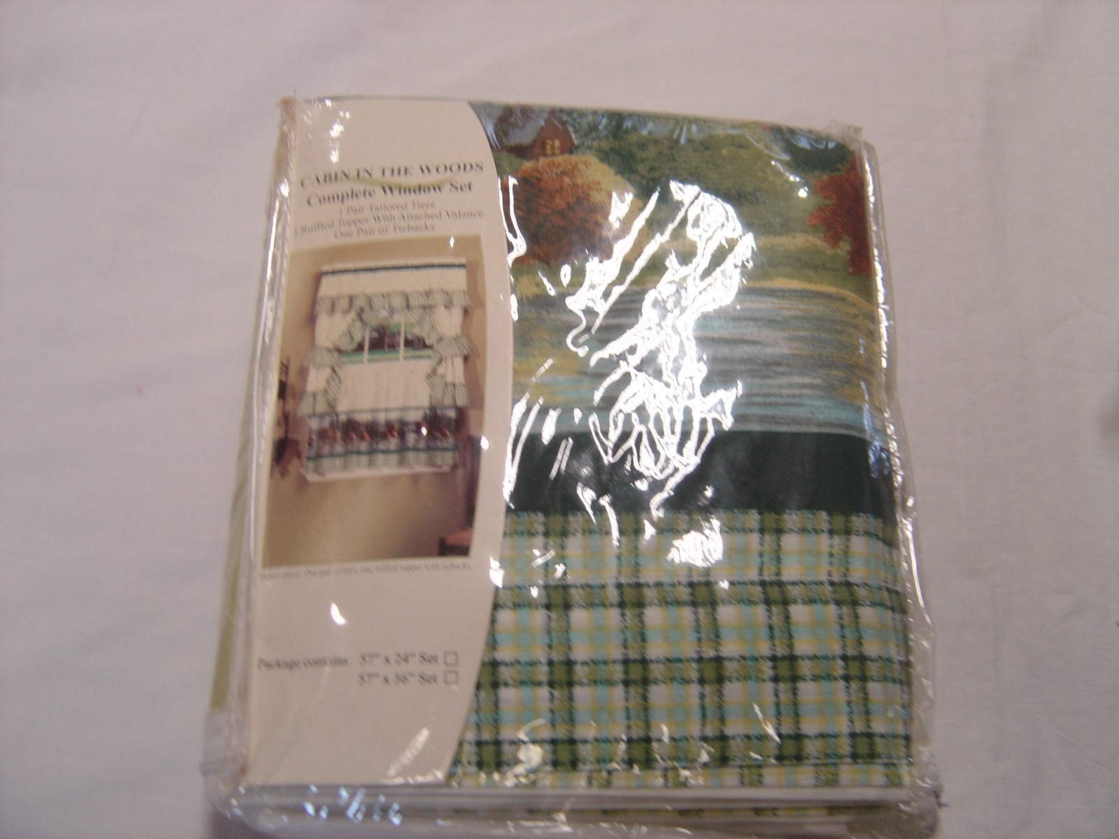 nip CABIN IN THE WOODS WINDOW CURTAIN SET FITS WINDOW UP TO 36″ WIDE X 57″ GR