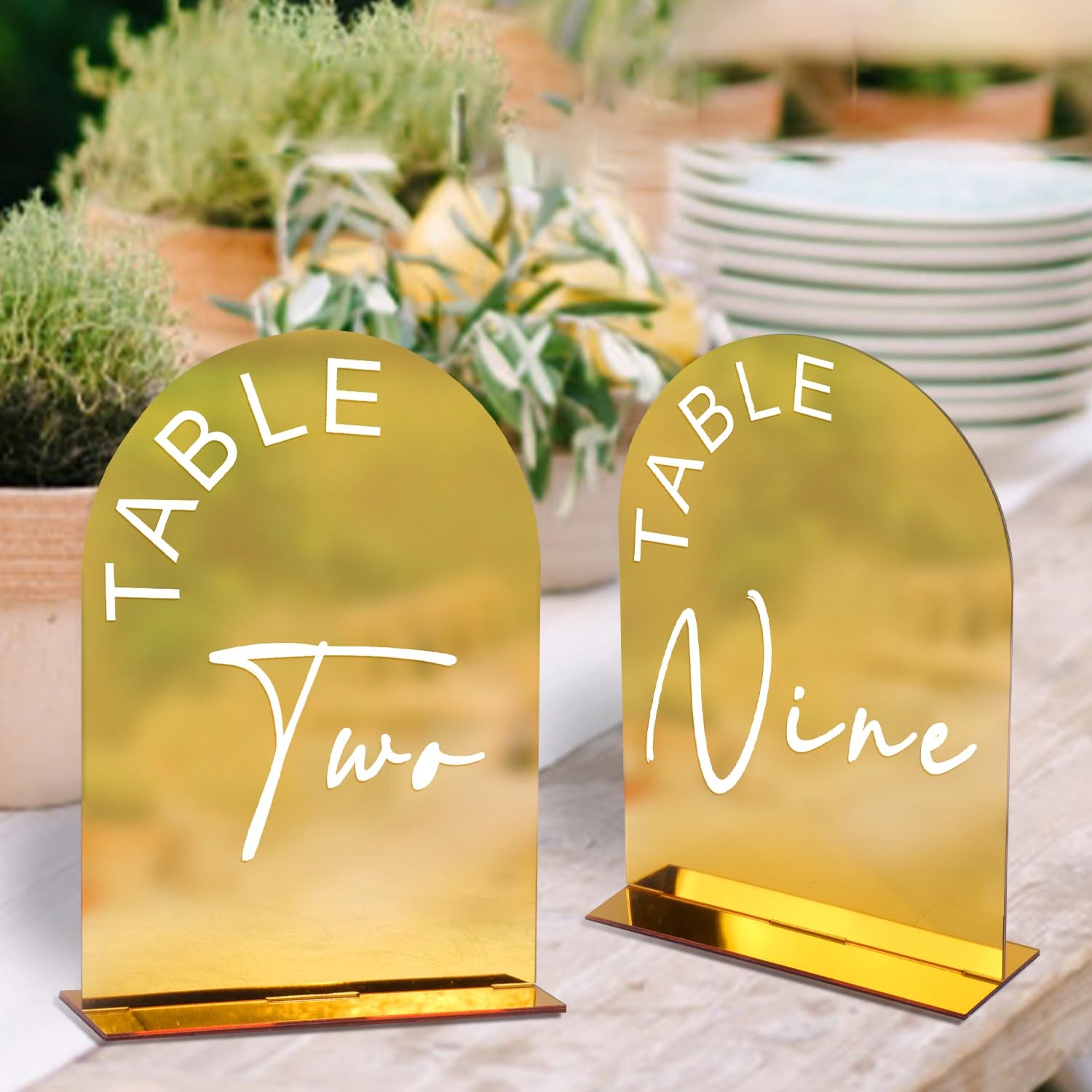 Koudgy Gold Mirror Arch Wedding Table Numbers 1-25 Stands 5X7 Inch Acrylic Arch