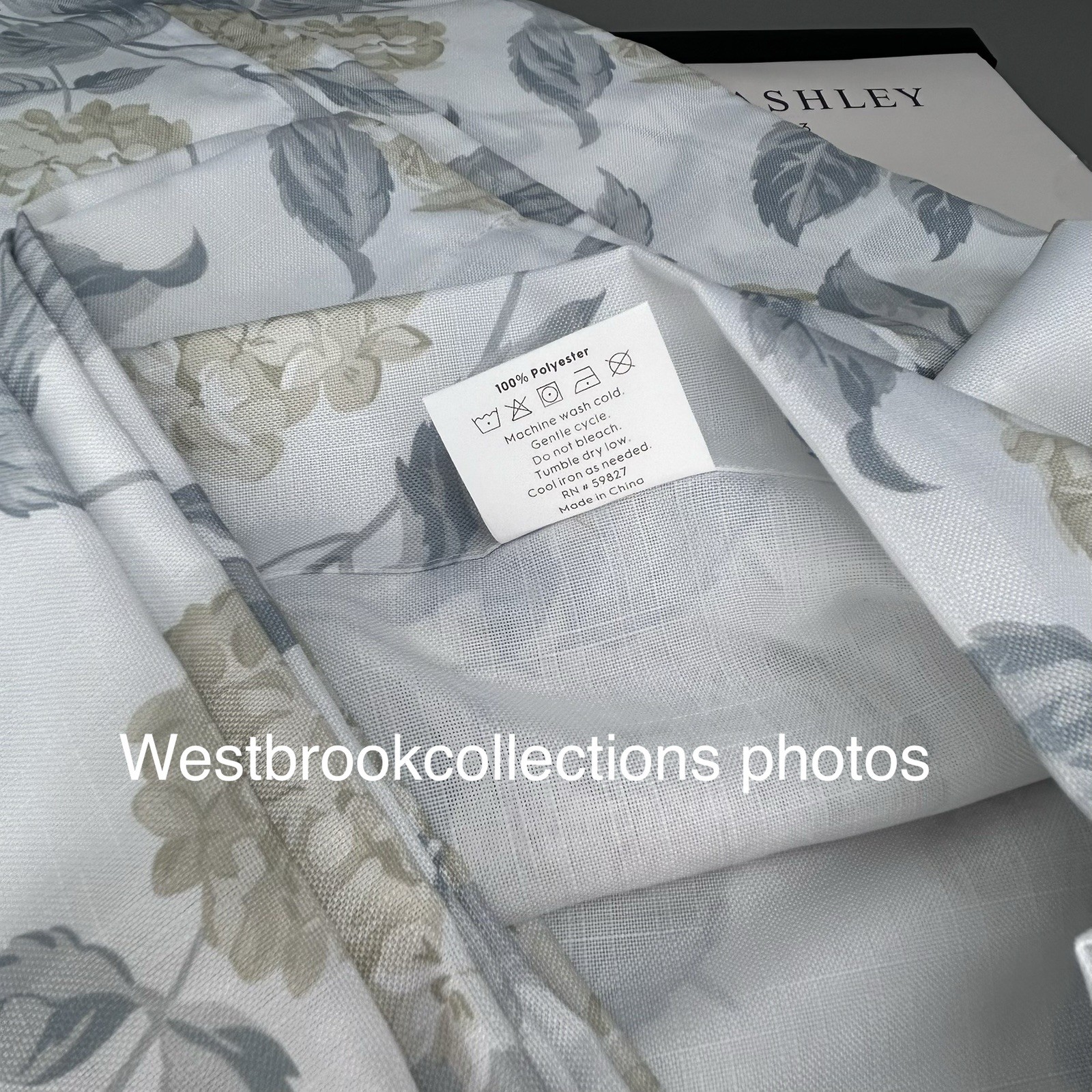 Laura Ashley HYDRANGEA Curtains 2 Panel Set ~ Taupe Gray White ~ Pole Top 38×84″