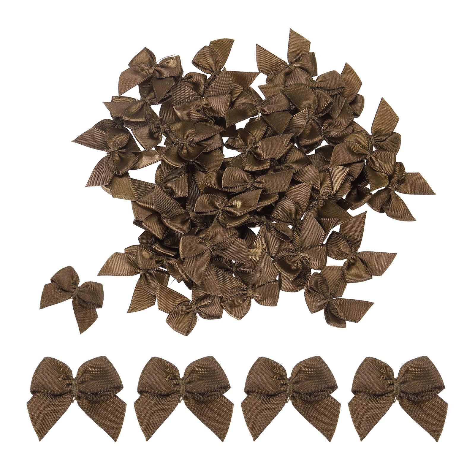 50 PCS Brown 1 Inch Mini Fabric Satin Ribbon Flower Bows Craft DIY Sewing