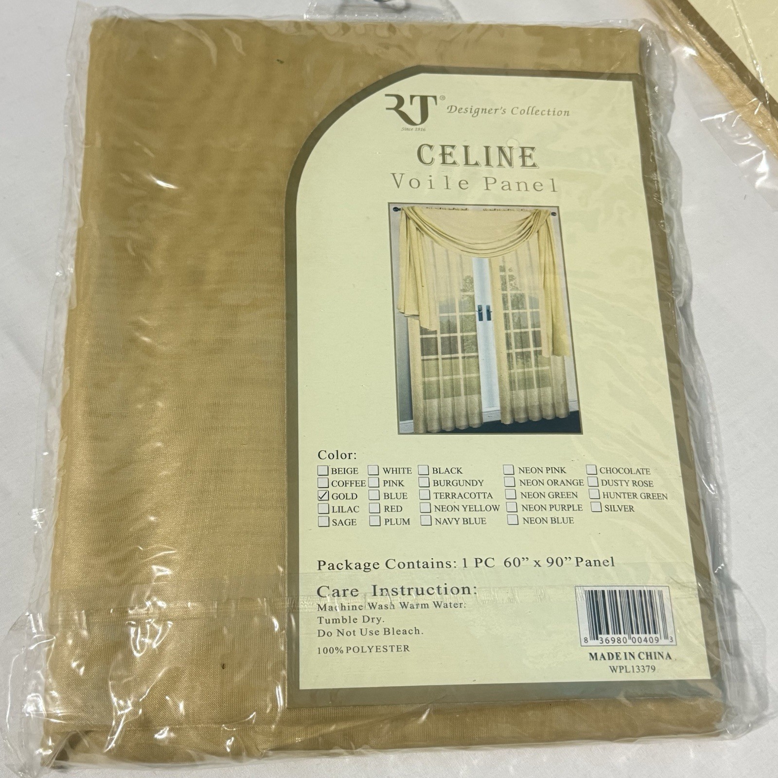 RT Designers Elegant Celine Voile Curtain Gold Panel Set of 2 Size 60″x90″
