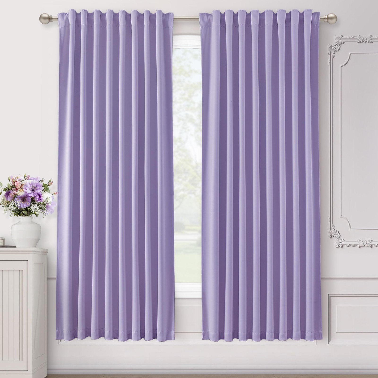 SHINELAND Lavender Blackout Boho Curtains 72 Inches Long for Bedroom Living R…