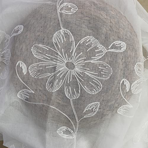 Set of 2 Panels White Flowers 52″W x 102″L (Pack of 2) White Sheer/Rod Pocket