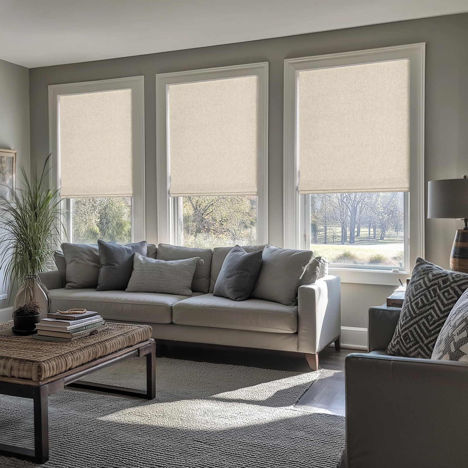 No Tools No Drill Cordless Roman Shades for Windows, Blackout Thermal Insulat…