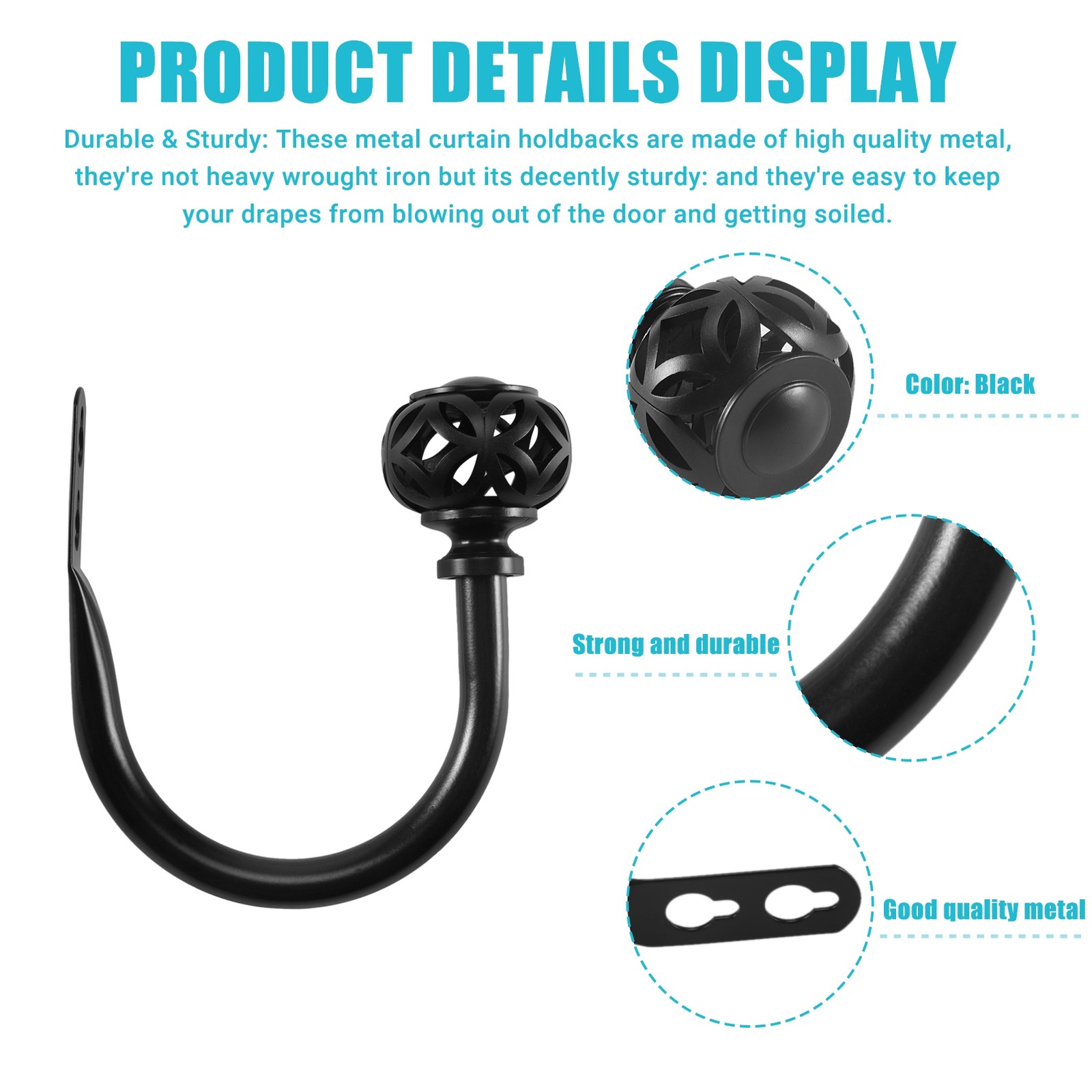 1 Pair of Metal Curtain Hooks – Retro Wall Mounted Curtain Hold Back5879